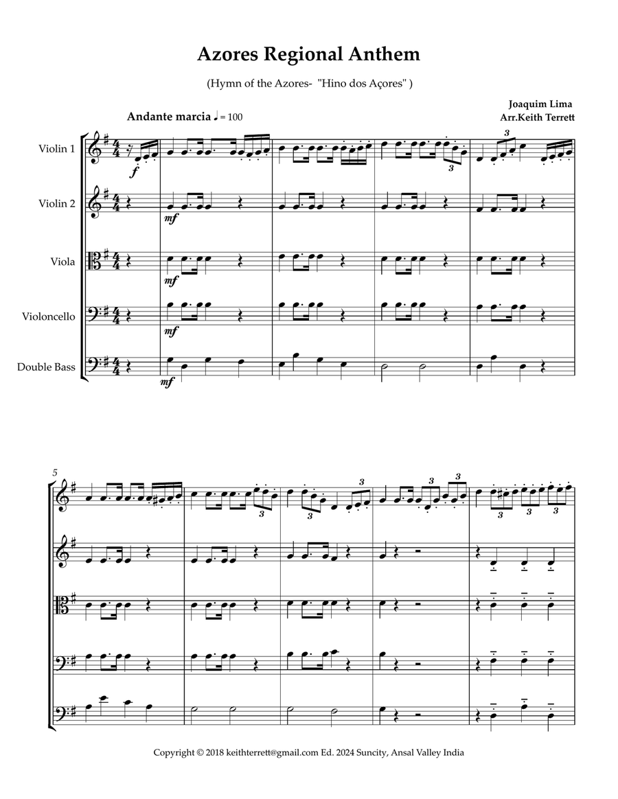 Azores Regional Anthem for String Orchestra image number null