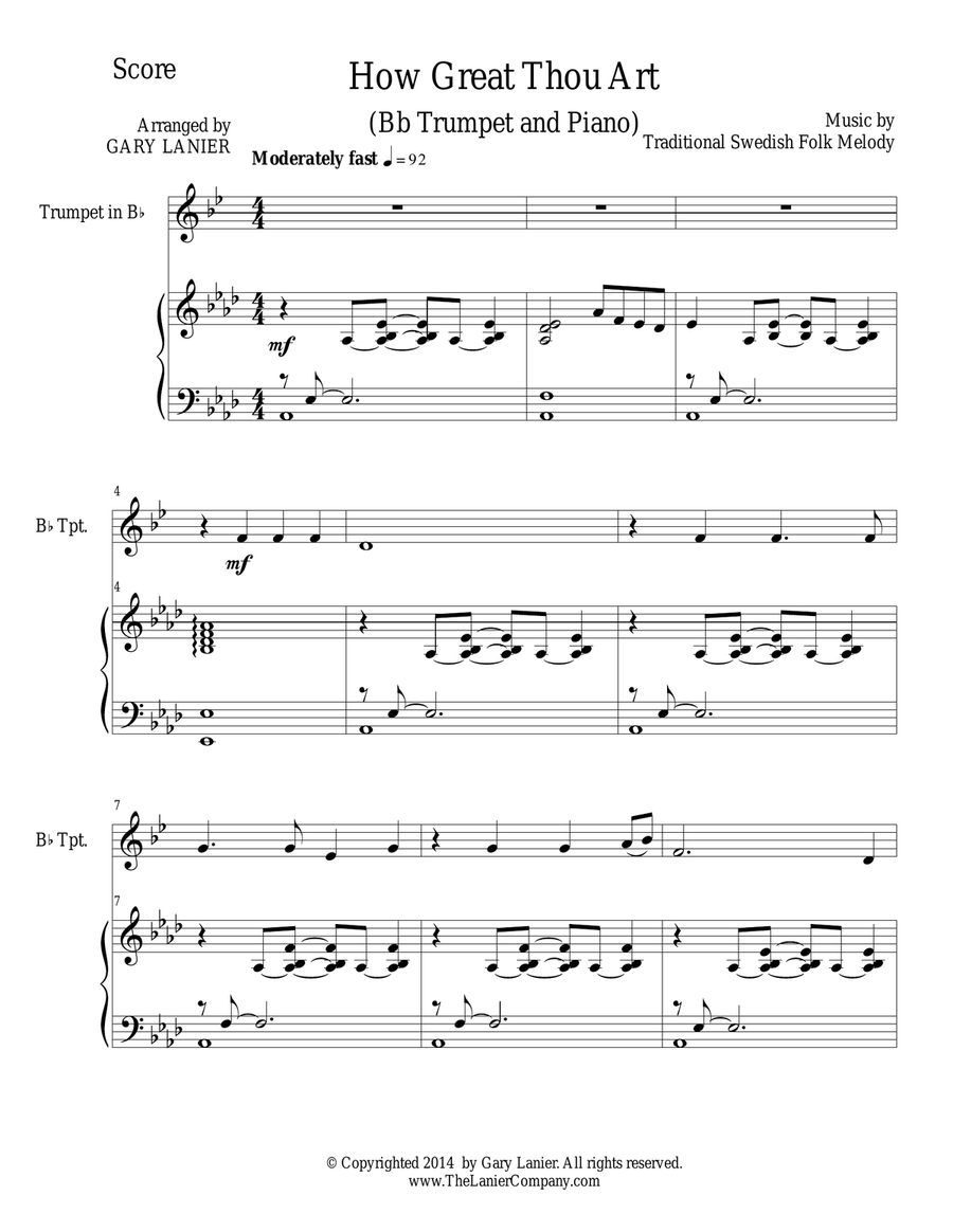 HOW GREAT THOU ART (For Bb Trumpet and Piano with Score\Part) Chamber Music scores gallery preview page 2