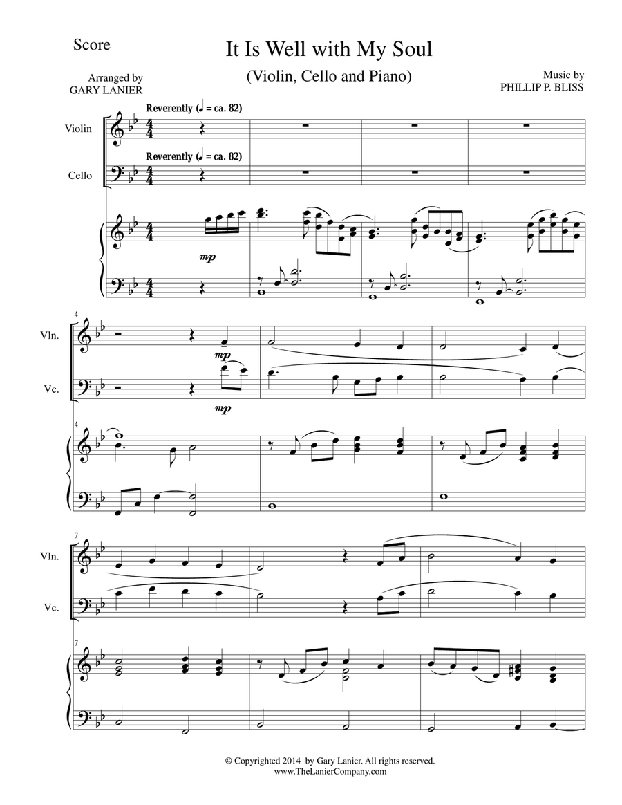 IT IS WELL WITH MY SOUL (Trio - Violin, Cello and Piano with Score and Parts) Piano Trio scores gallery preview page 1