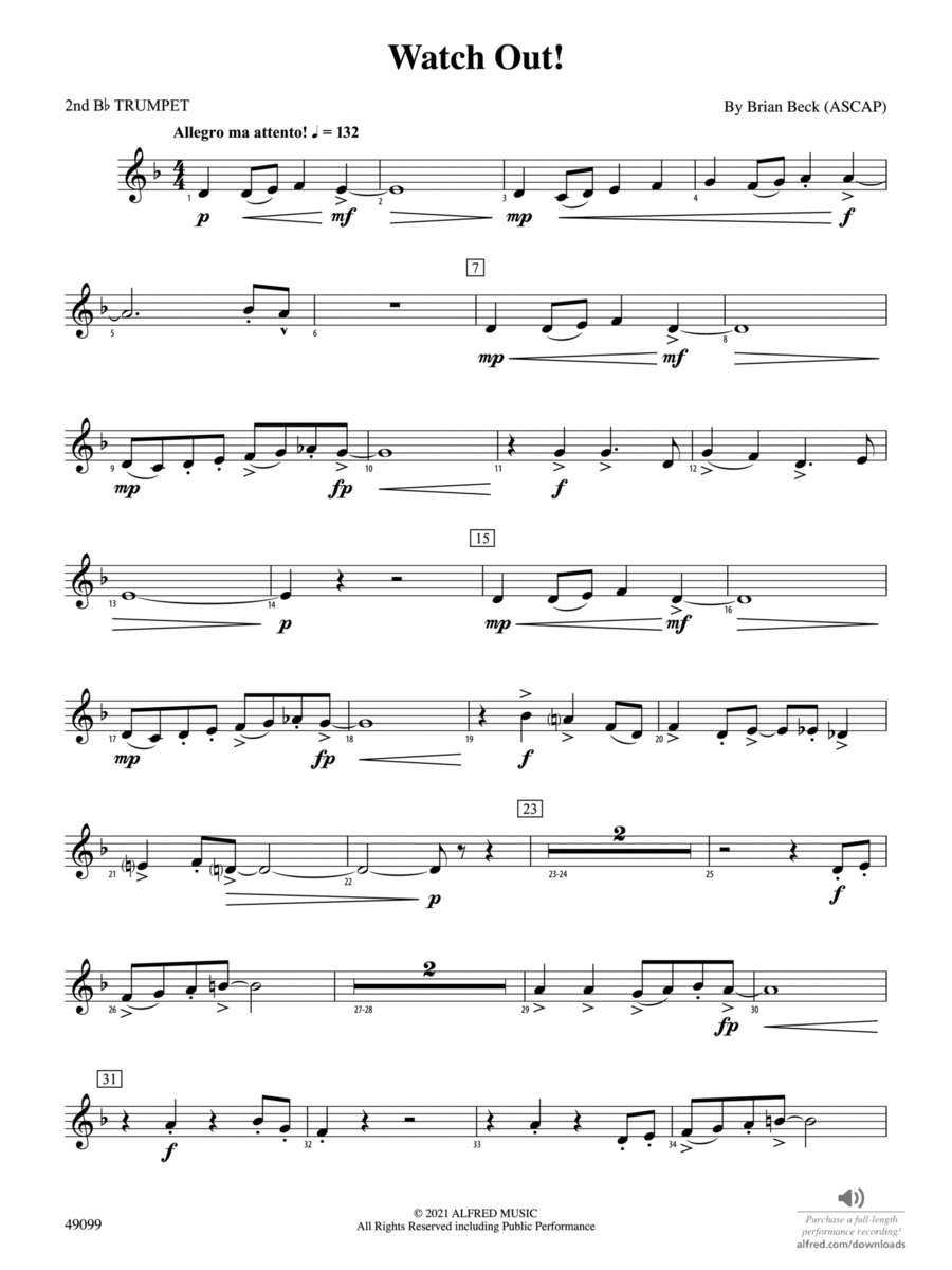 Watch Out!: 2nd B-flat Trumpet Concert Band scores gallery preview page 1