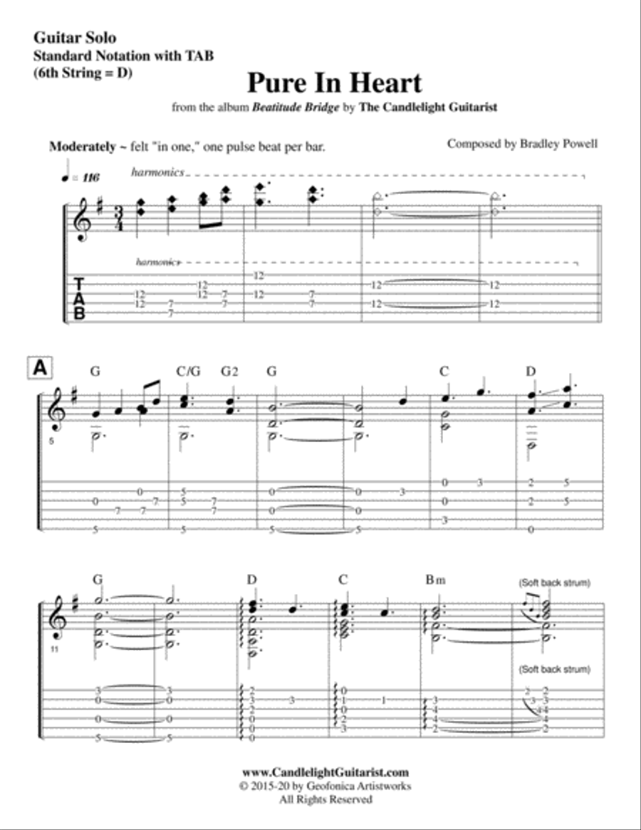 Pure In Heart (guitar solo in standard notation with TAB) Acoustic Guitar scores gallery preview page 2