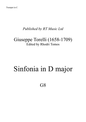 Book cover for Torelli G8 Sinfonia in D major. Trumpet solo sheet music.