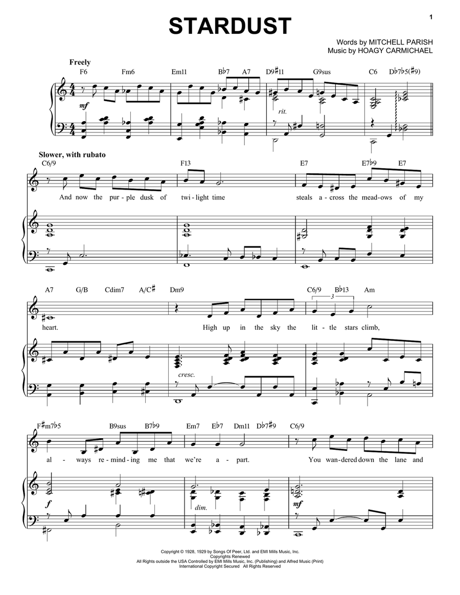 Stardust [Jazz version] (arr. Brent Edstrom) High Voice scores gallery preview page 1