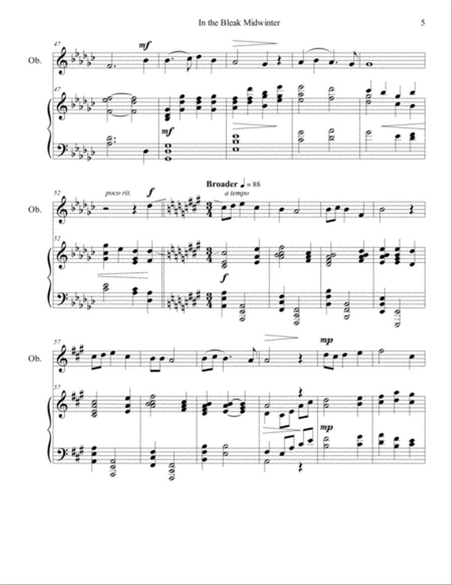 In the Bleak Midwinter (oboe/piano), arr. Brenda Portman Piano scores gallery preview page 5