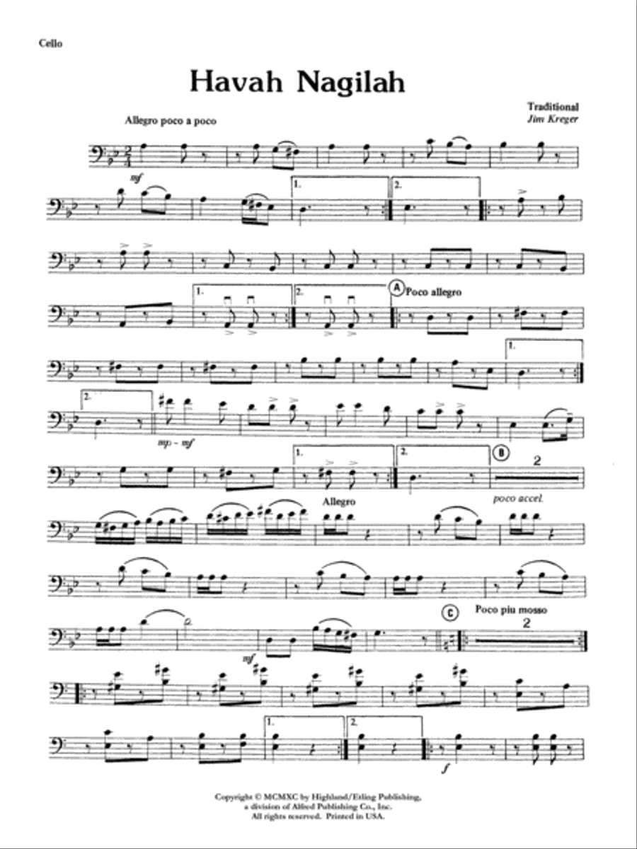 Havah Nagilah: Cello Full Orchestra scores gallery preview page 1