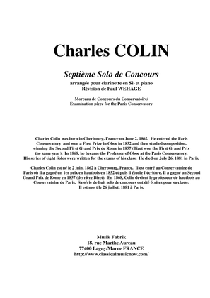 Charles Colin: Solo de Concours no. 7 for Bb clarinet and piano, score and part