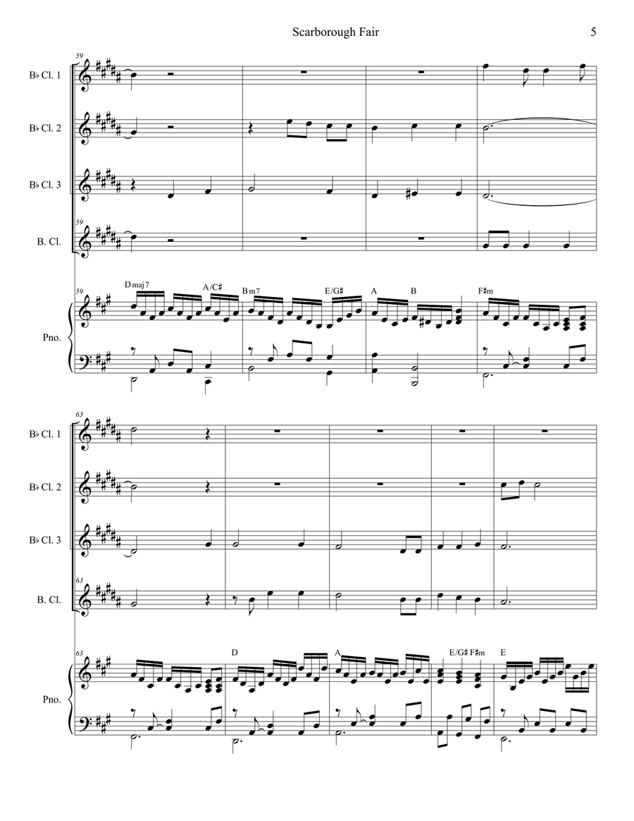 Scarborough Fair (for Clarinet Choir & Piano) Clarinet Choir scores gallery preview page 6