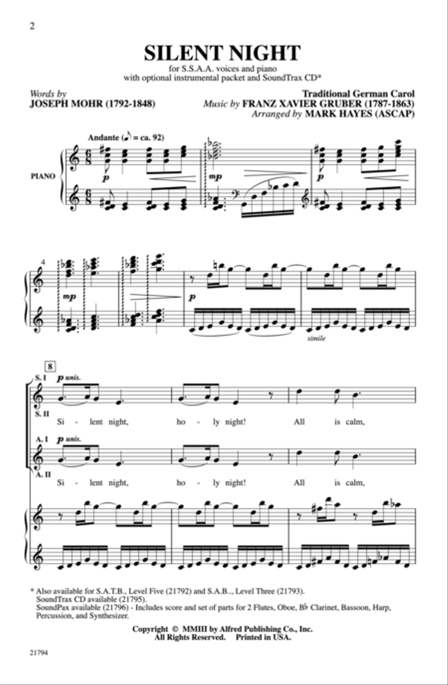 Silent Night Silent Night SSAA scores gallery preview page 2