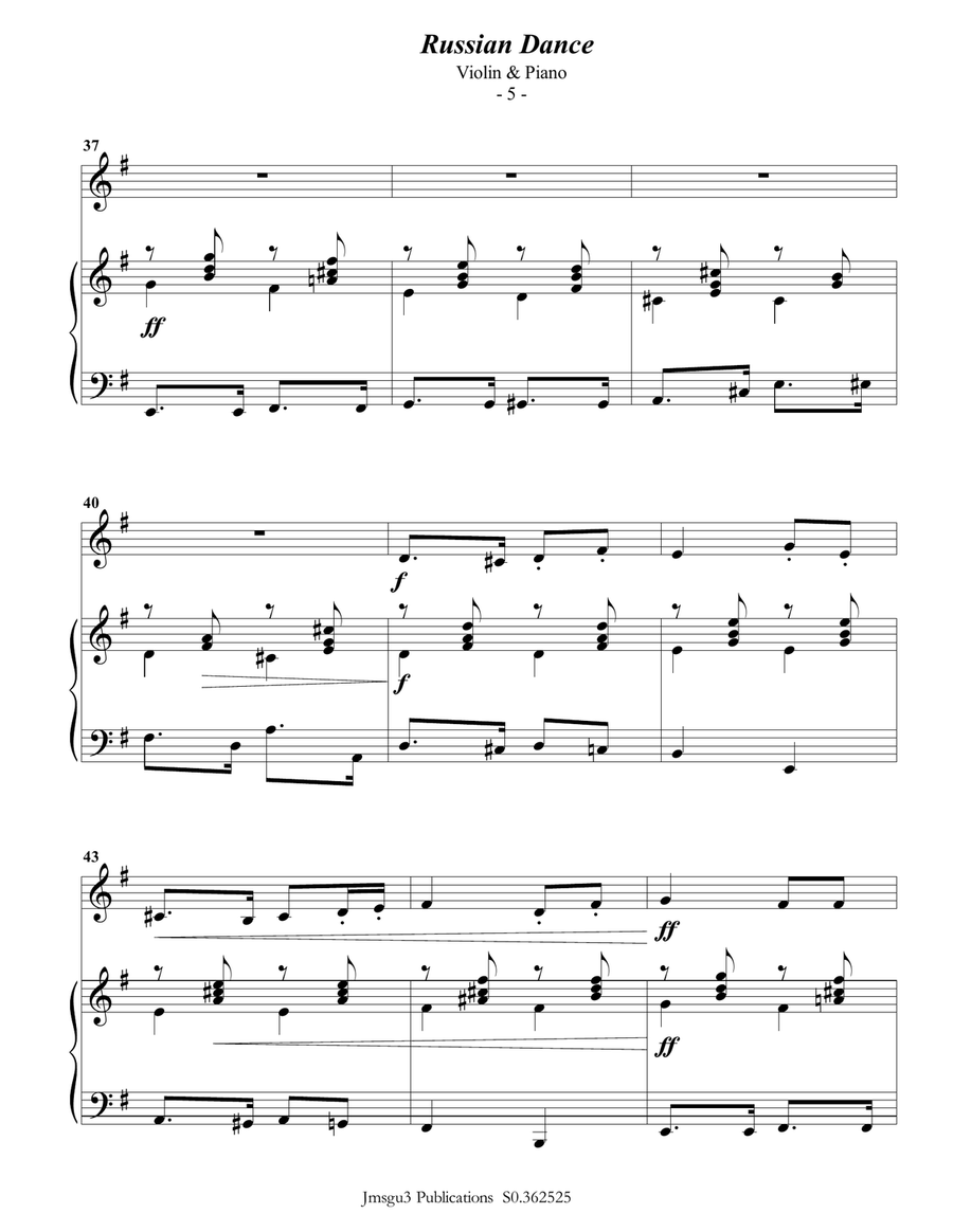 Tchaikovsky: Russian Dance from Nutcracker Suite for Violin & Piano Violin Solo scores gallery preview page 6