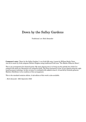 Book cover for Down by the Salley Gardens (for solo guitar)