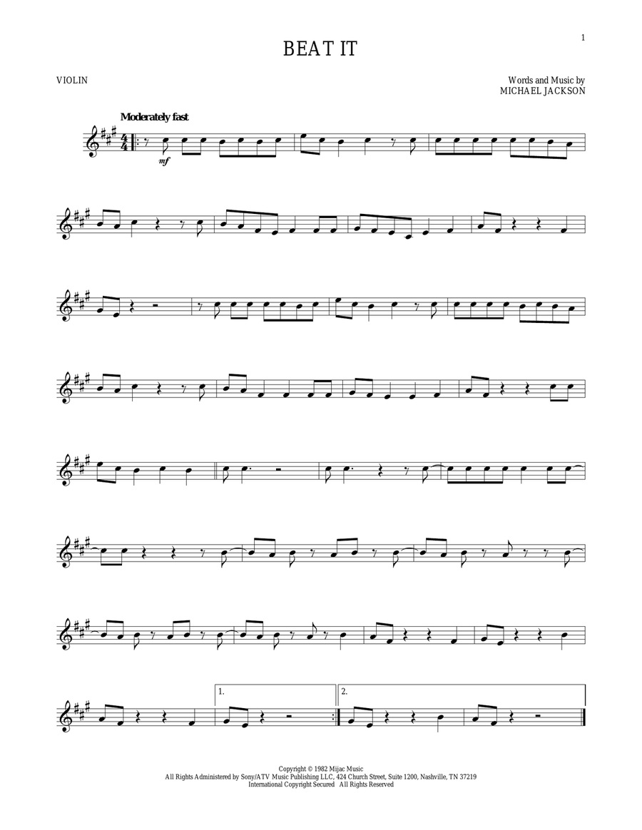 Beat It Violin Solo scores gallery preview page 1