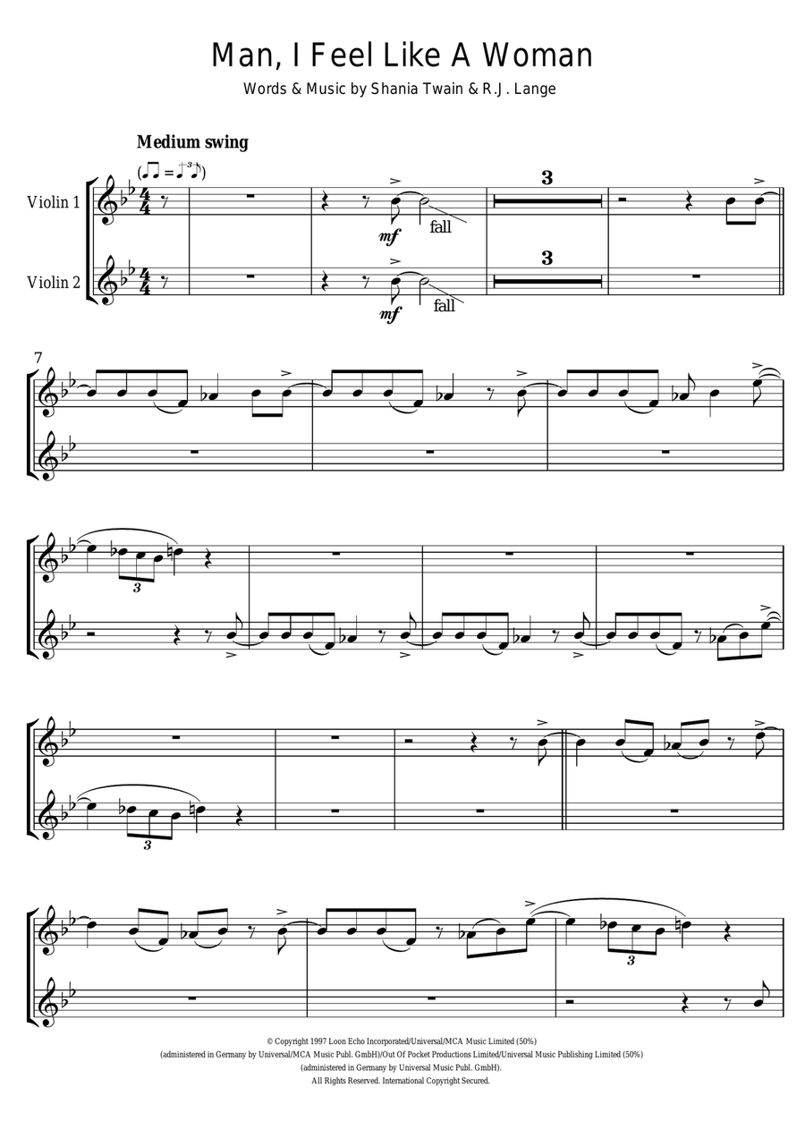 Man! I Feel Like A Woman! String Duet scores gallery preview page 1