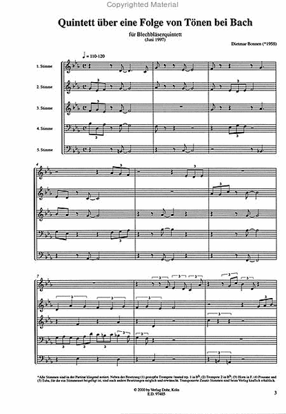 Quintett über eine Folge von Tönen bei Bach für Blechbläserquintett (1997)