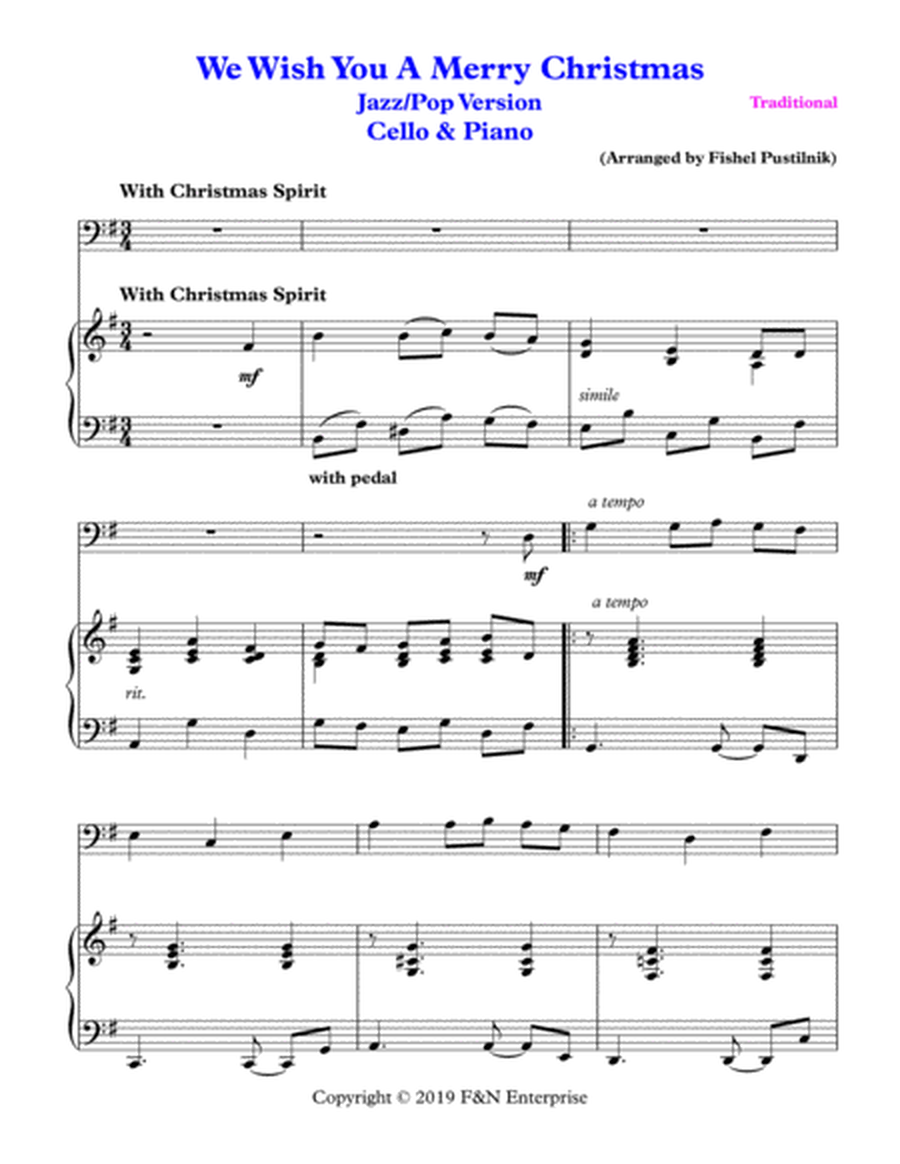"We Wish You A Merry Christmas"-Piano Background for Cello and Piano-Video image number null