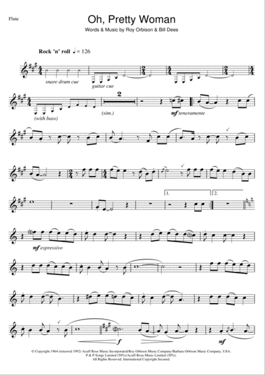 Oh, Pretty Woman Flute Solo scores gallery preview page 1