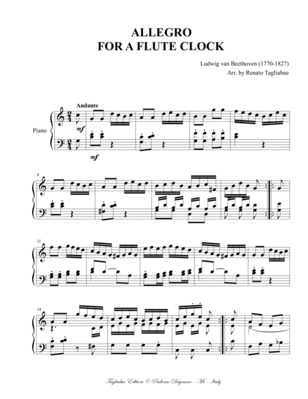 ALLEGRO FOR A FLUTE CLOCK - Beethoven - Arr. for piano image number null
