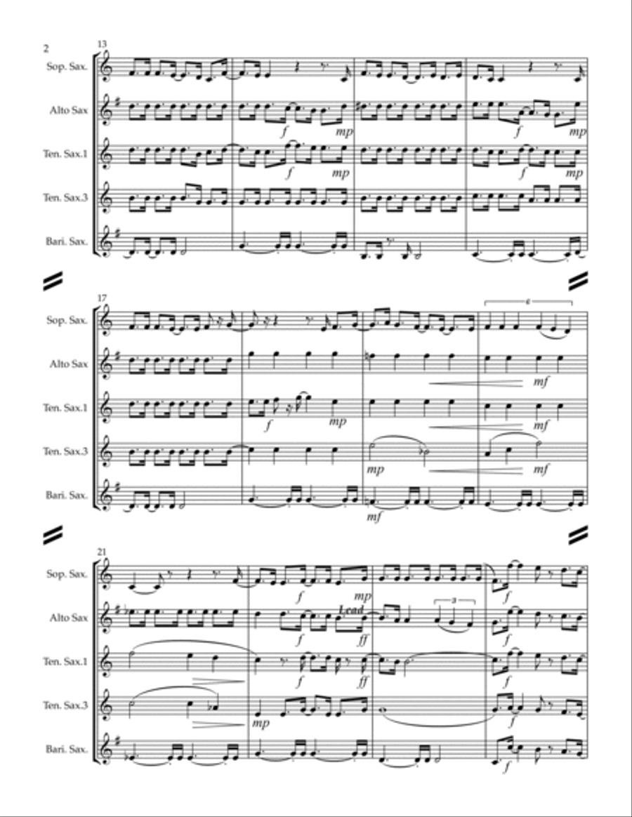 Build Me Up, Buttercup Saxophone Quintet scores gallery preview page 3
