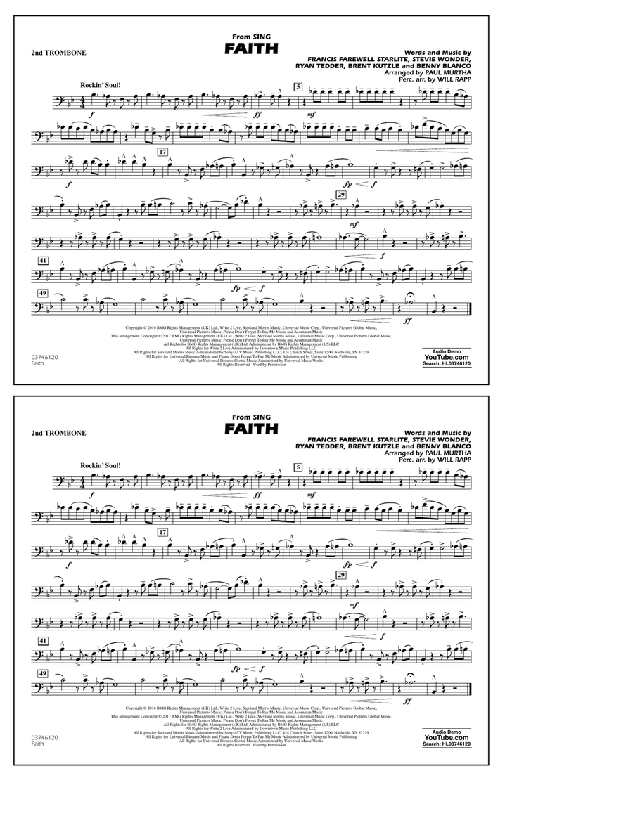 Faith (from Sing) - 2nd Trombone Marching Band scores gallery preview page 1