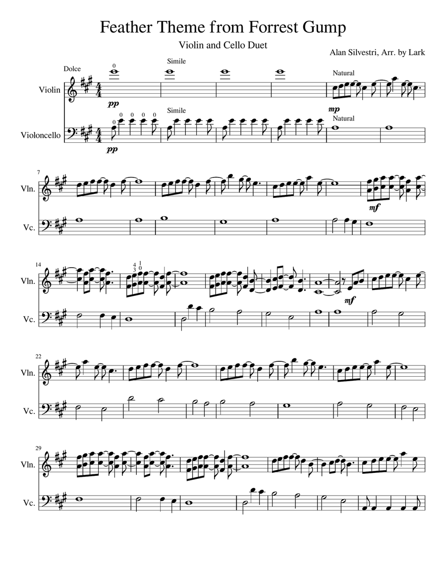 Forrest Gump - Main Title (feather Theme) String Duet scores gallery preview page 1