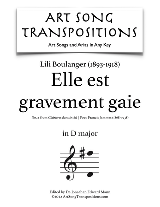 Book cover for BOULANGER: Elle est gravement gaie (transposed to D major)