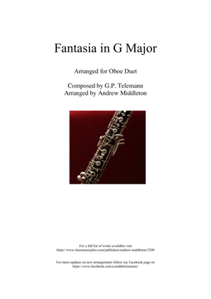 Book cover for Fantasia in G Major arranged for Oboe Duet