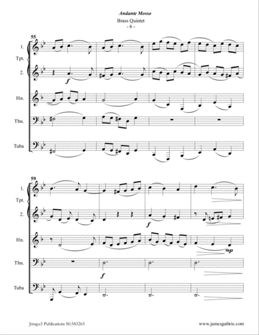 Scarlatti: Andante mosso for Brass Quintet Brass Quintet scores gallery preview page 6