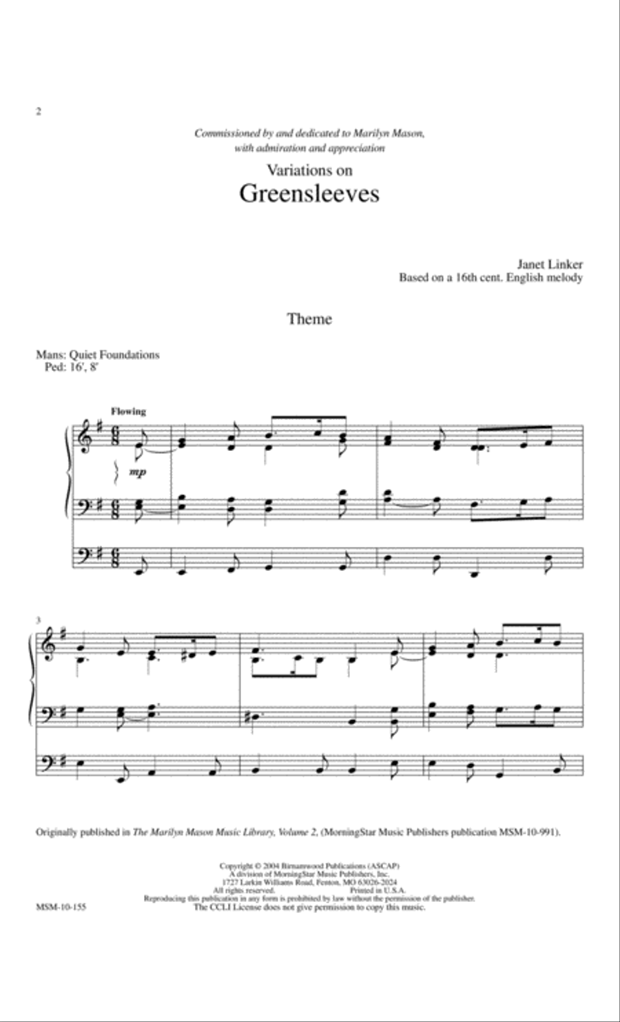 Variations on Greensleeves Organ scores gallery preview page 2