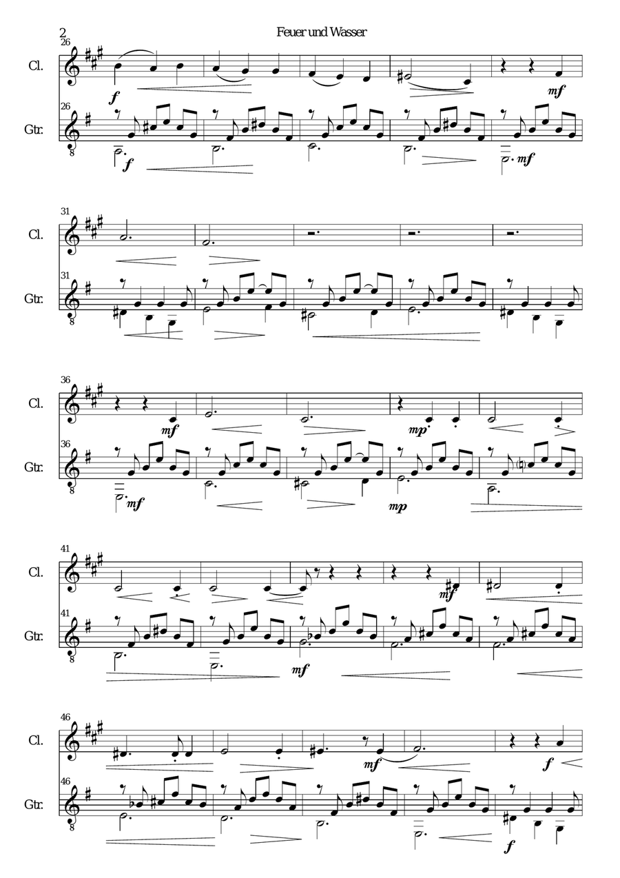 Feuer und Wasser (Fire and Water) for clarinet and guitar Clarinet scores gallery preview page 2