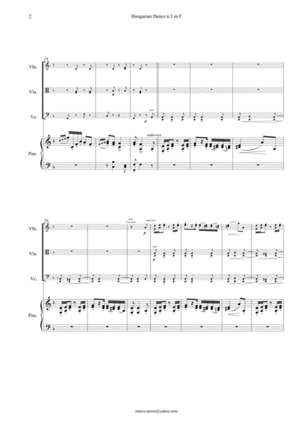Brahms - Hungarian Dance n.3 in F major for Piano Quartet