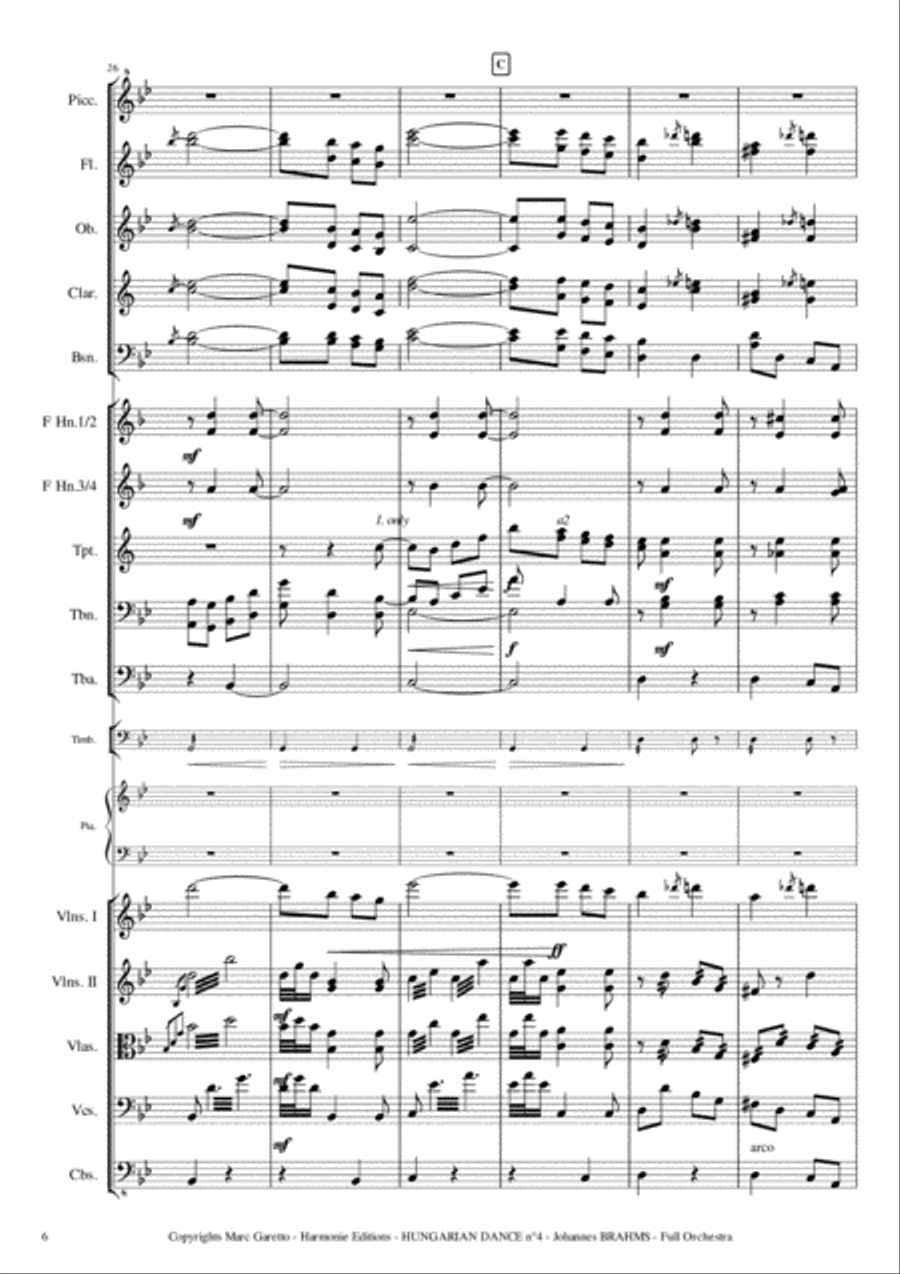 Hungarian Dance No. 4 - J. BRAHMS - arranged for Full Orchestra by Marc Garetto Full Orchestra scores gallery preview page 6