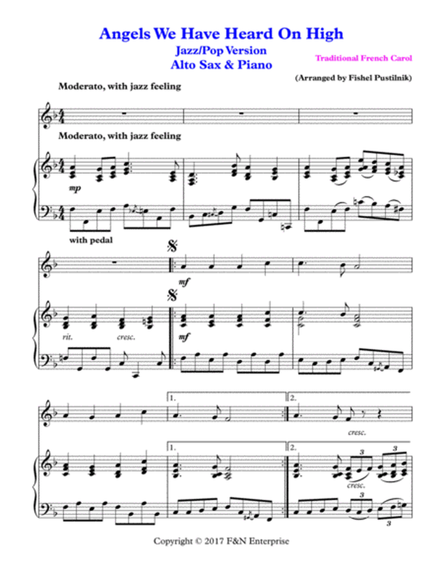 "Angels We Have Heard On High"-Piano Background for Alto Sax and Piano image number null