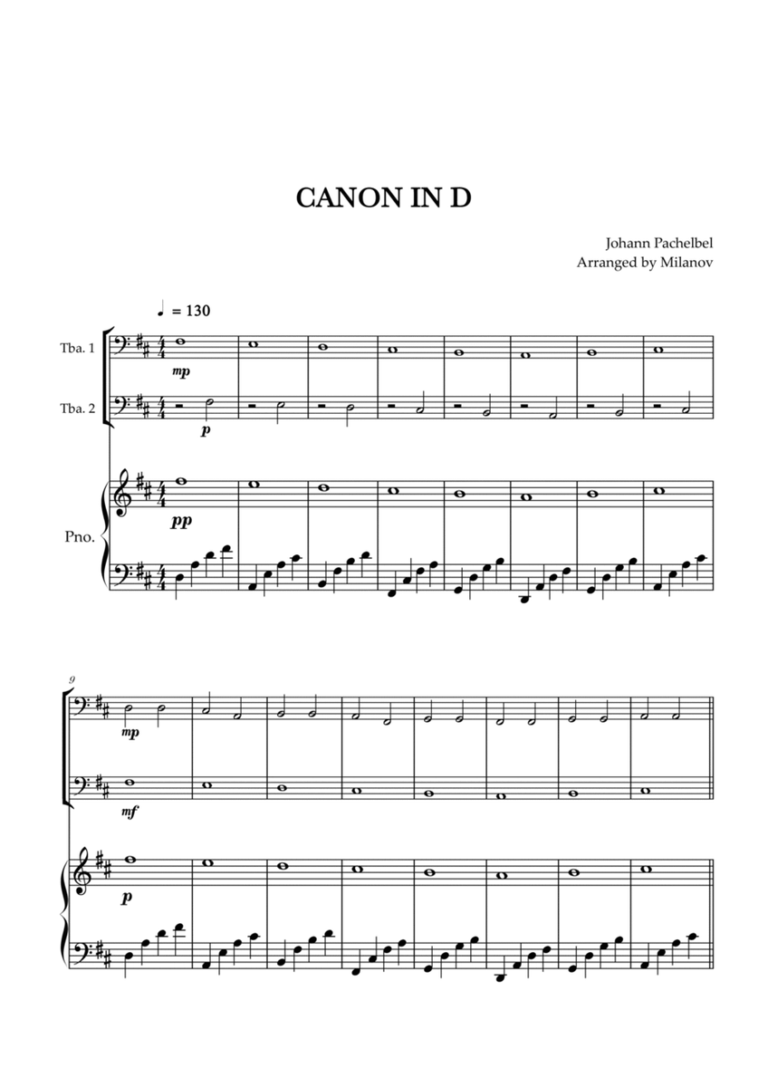 Canon in D | Pachelbel | Tuba Duet | Piano accompaniment image number null