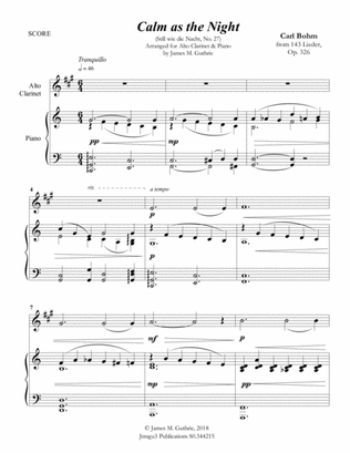 Book cover for Bohm: Calm as the Night for Alto Clarinet & Piano