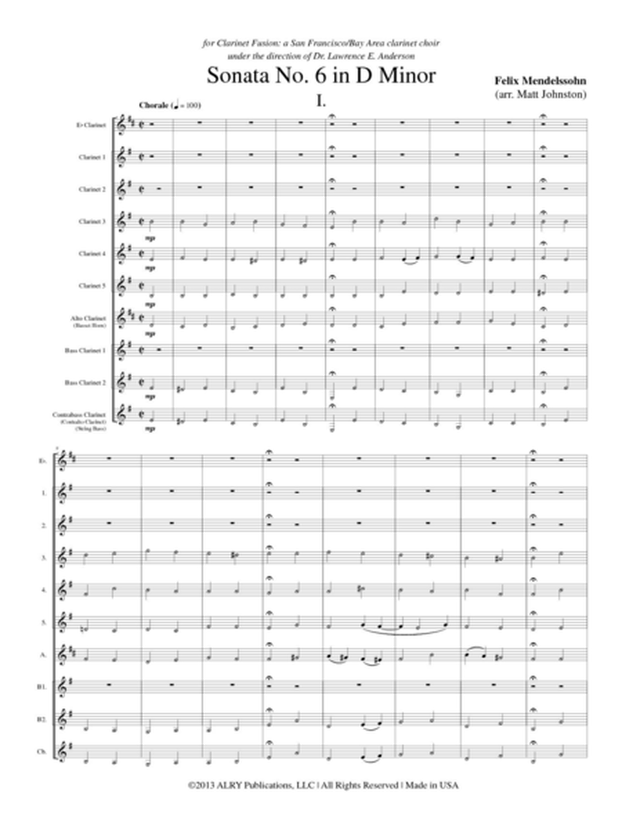 Sonata No. 6 in D Minor for Clarinet Choir