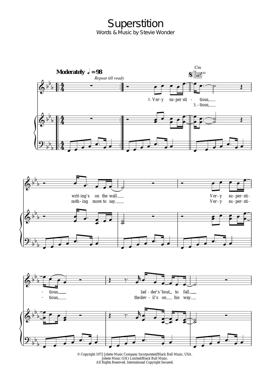 Superstition Superstition Piano, Vocal, Guitar scores gallery preview page 1