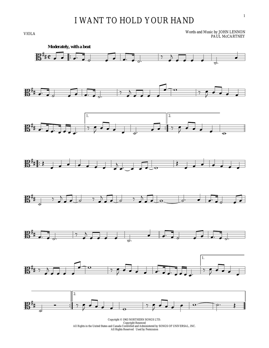 I Want To Hold Your Hand Viola Solo scores gallery preview page 1