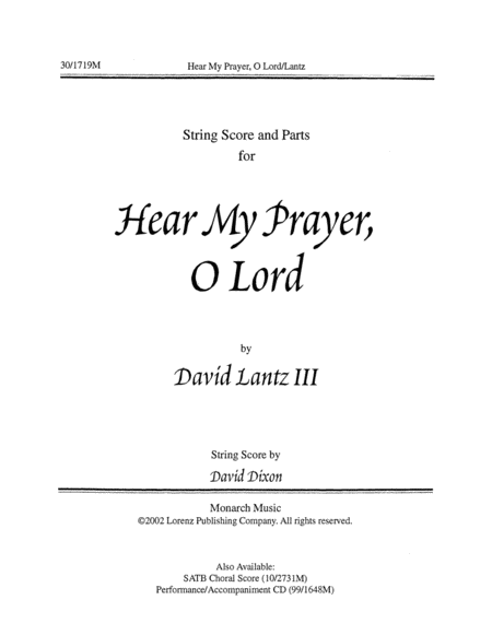 Hear My Prayer, O Lord!- String Score and Parts