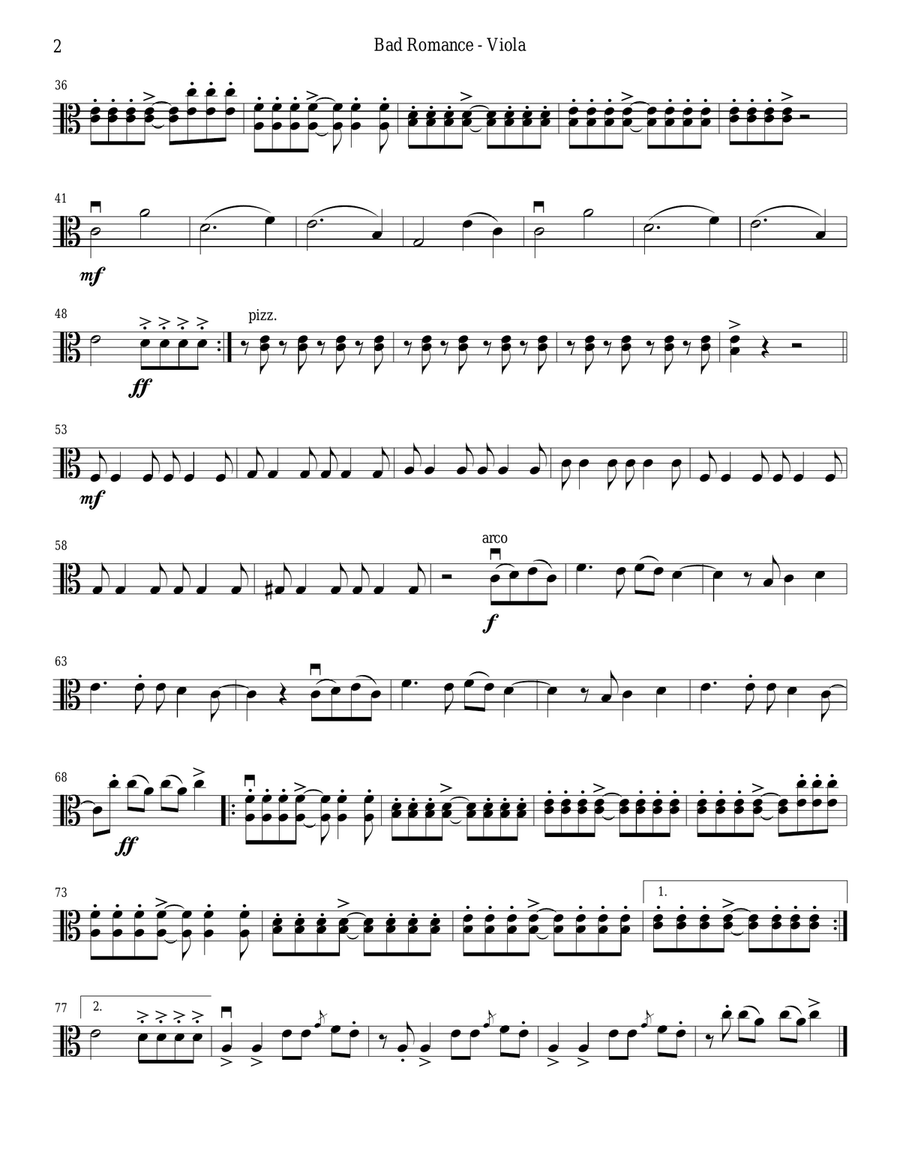 Bad Romance Bad Romance String Quartet scores gallery preview page 6