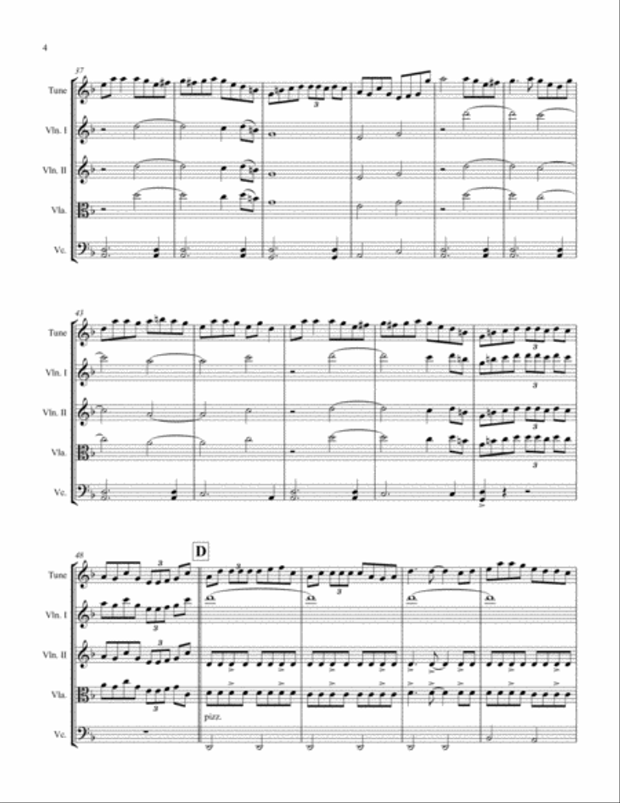 Jenny's Welcome Home To Charlie (reel) for Irish trad. melody player and string quartet String Quartet scores gallery preview page 4