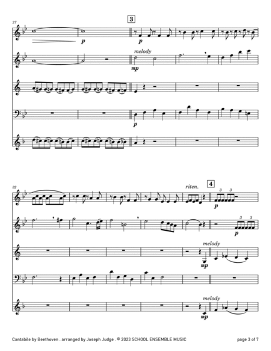 Cantabile by Beethoven for Woodwind Quartet in Schools Woodwind Quartet scores gallery preview page 3
