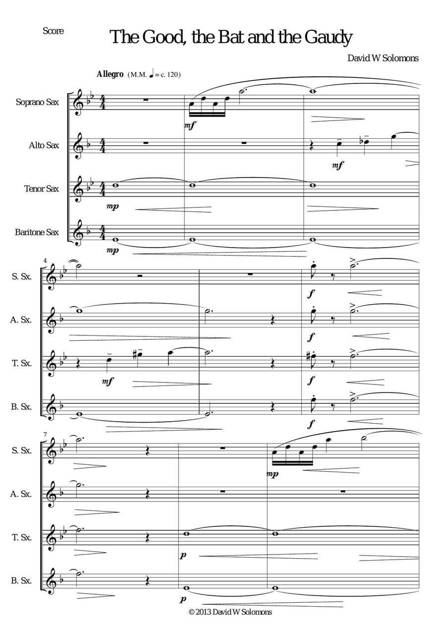 The good, the bat and the gaudy for saxophone quartet Saxophone Quartet scores gallery preview page 1