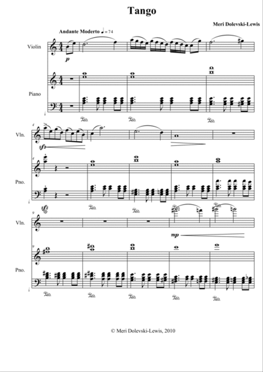 Tango for Violin and Piano Violin Solo scores gallery preview page 3