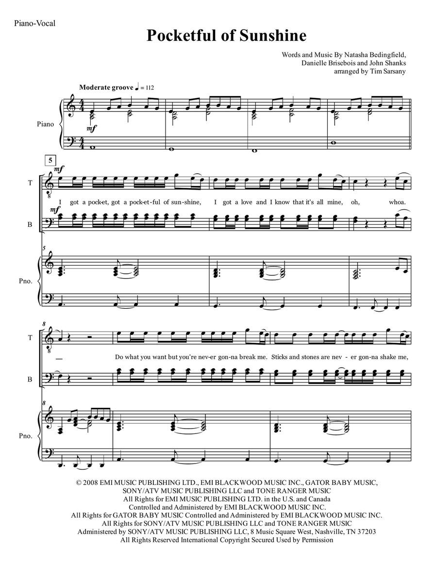 Pocketful Of Sunshine TTBB scores gallery preview page 1