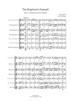 The Shepherd's Farewell, Berlioz - for flexible saxophone quartet (SATB, AATB, AAAB, AAAT, AAAT)