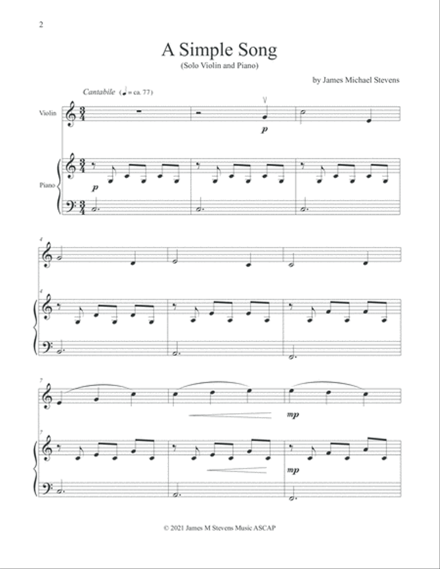 A Simple Song - Violin & Piano Violin Solo scores gallery preview page 2