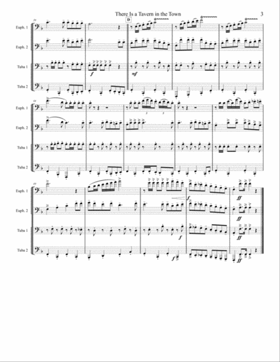 There Is A Tavern In The Town - Tuba/Euphonium Quartet Brass Ensemble scores gallery preview page 3