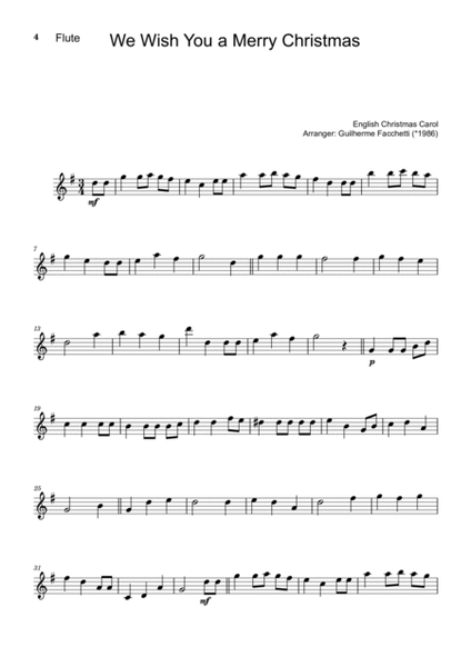 English Christmas Carol - We Wish You a Merry Christmas. Arrangement for Flute and Classical Guitar image number null