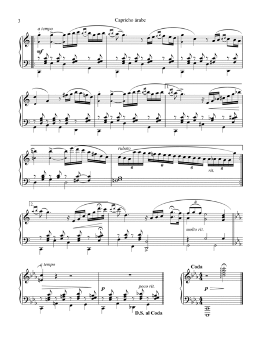 Capricho árabe & Gran vals for piano solo Piano Solo scores gallery preview page 4