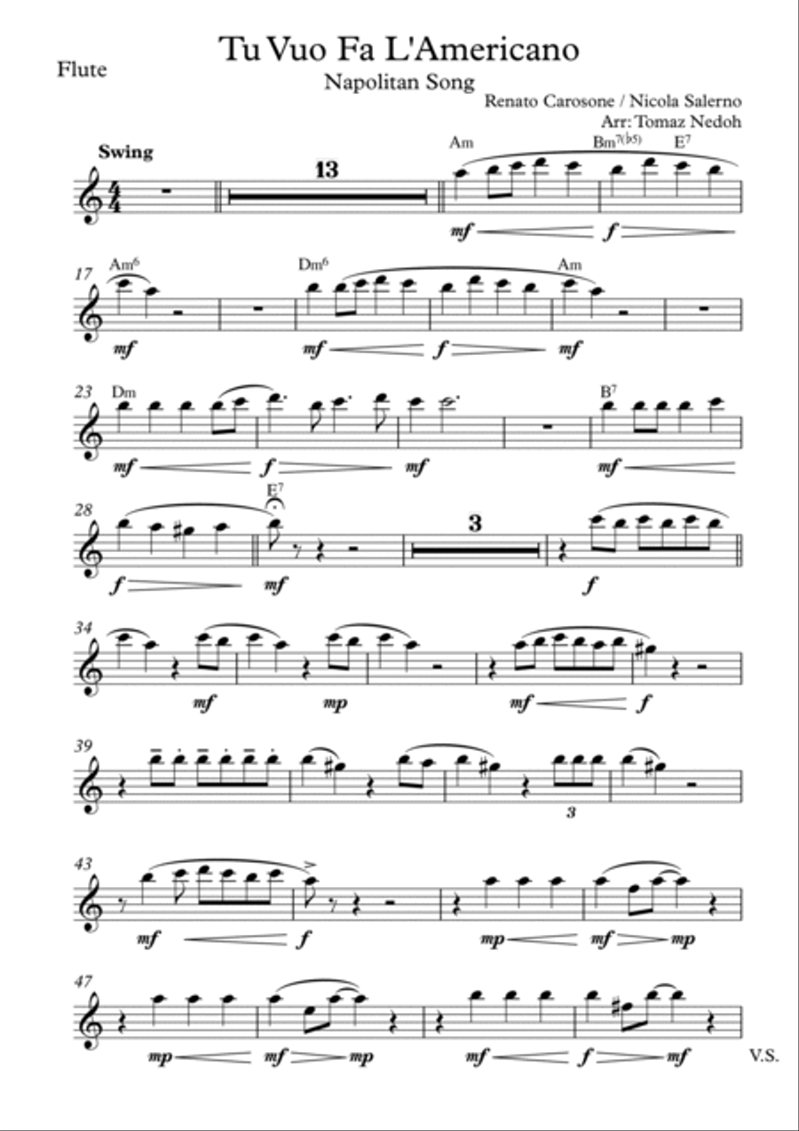 Tu Vuo Fa L'americano Flute Solo scores gallery preview page 6