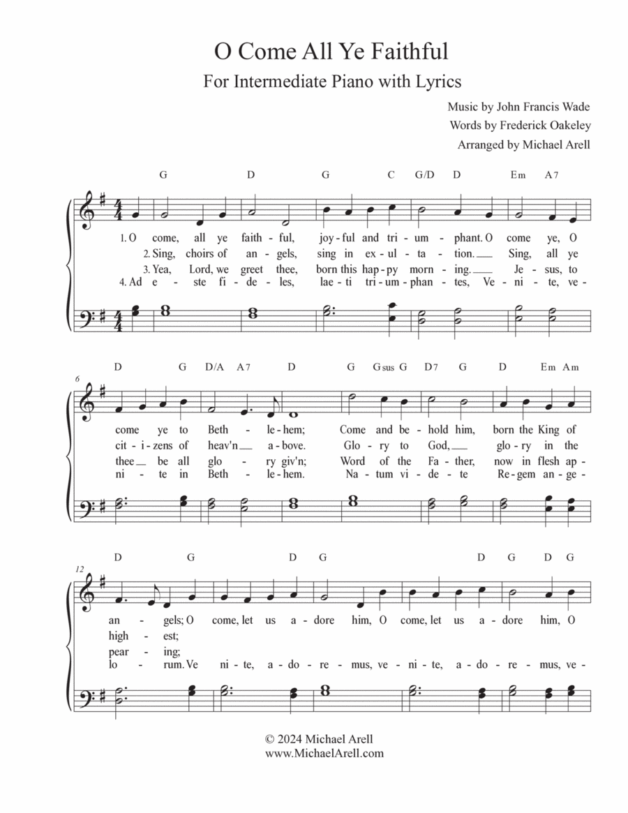 O Come All Ye Faithful for Piano Easy Piano scores gallery preview page 1